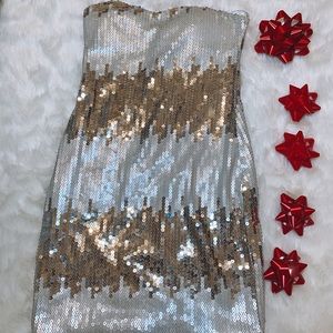 Mini gold and cream sequin dress
